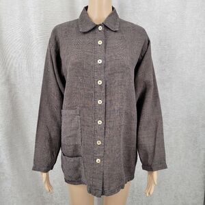 Vintage Houndstooth Plaid Brown Button Up Utility Shirt Jacket